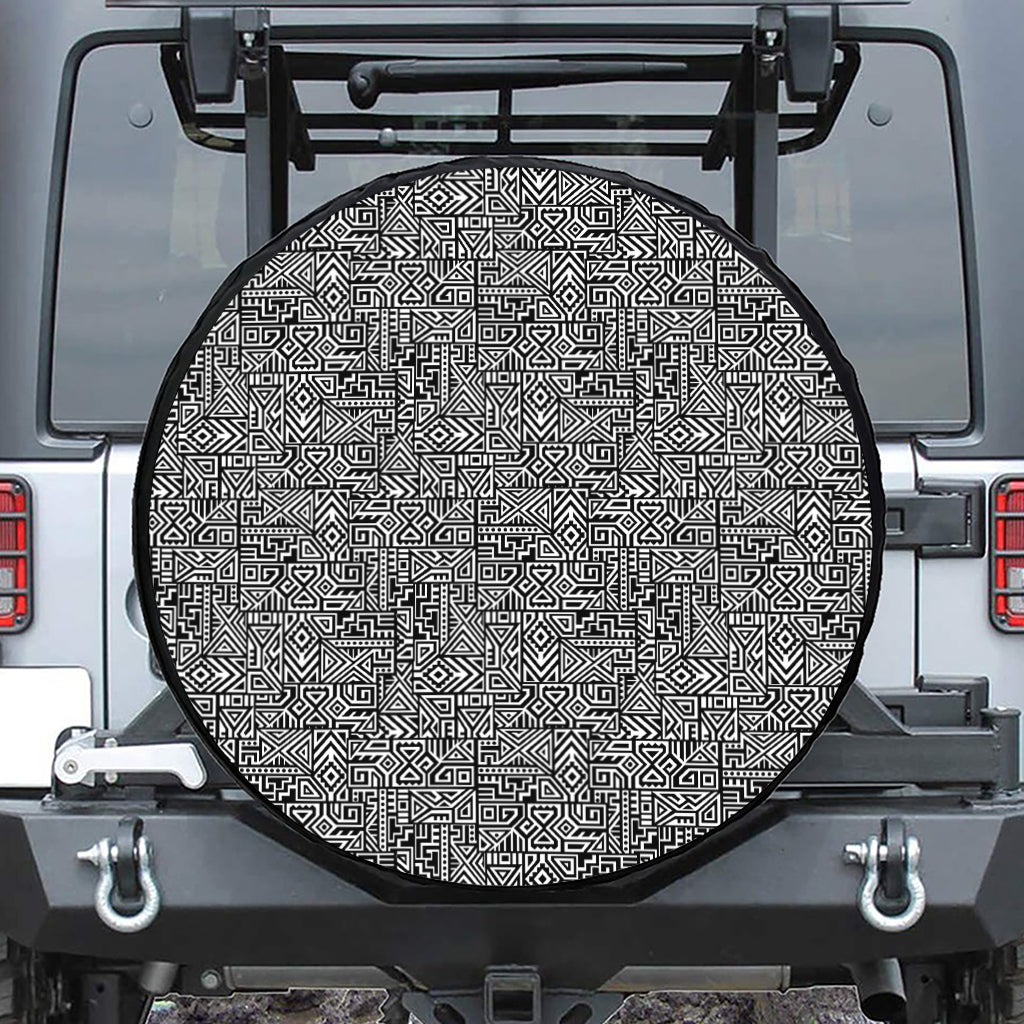 Black And White Geometric African Print Leather Spare Tire Cover