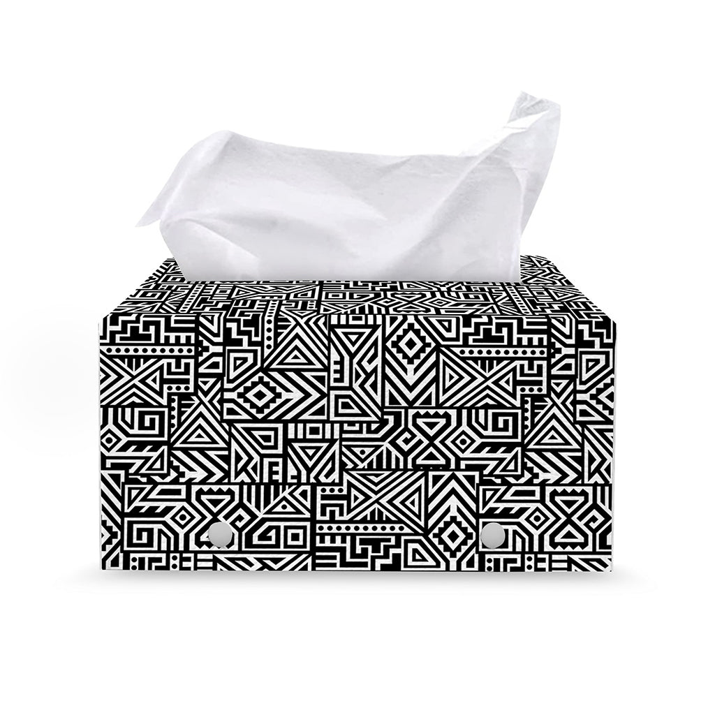 Black And White Geometric African Print Leather Tissue Box Cover