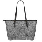 Black And White Geometric African Print Leather Tote Bag