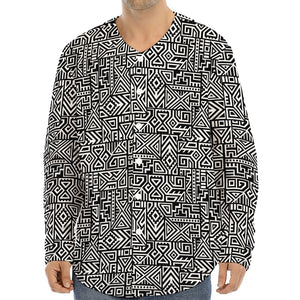 Black And White Geometric African Print Long Sleeve Baseball Jersey