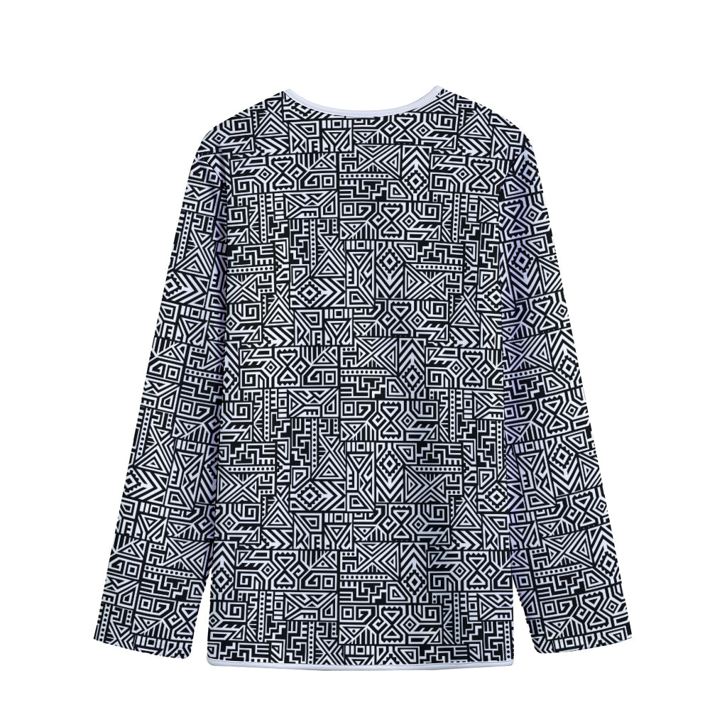Black And White Geometric African Print Long Sleeve Short Coat