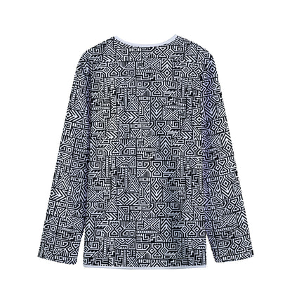 Black And White Geometric African Print Long Sleeve Short Coat