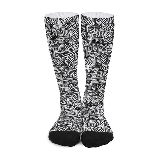 Black And White Geometric African Print Long Socks