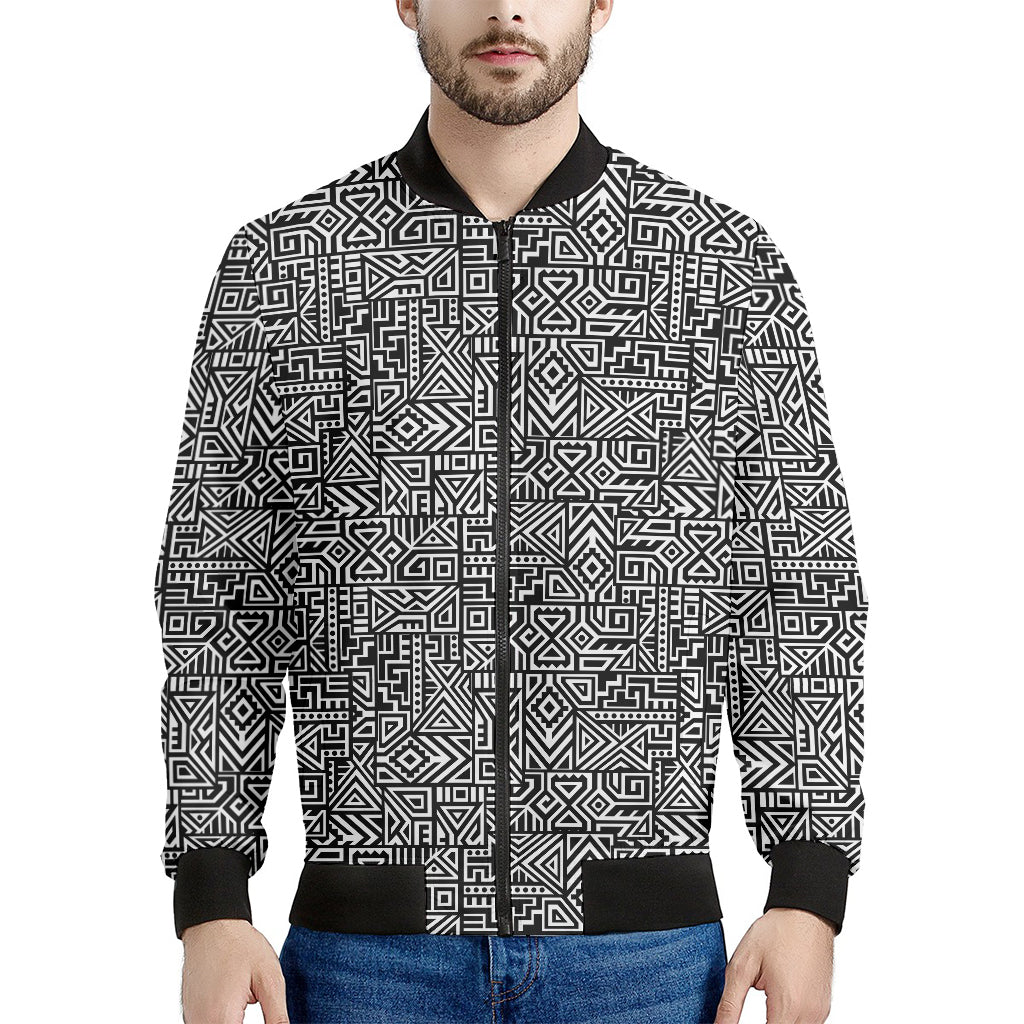 Black And White Geometric African Print Men's Bomber Jacket