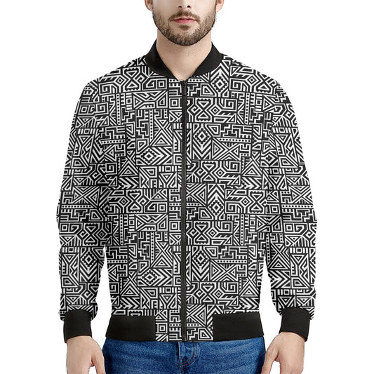Black And White Geometric African Print Men's Bomber Jacket