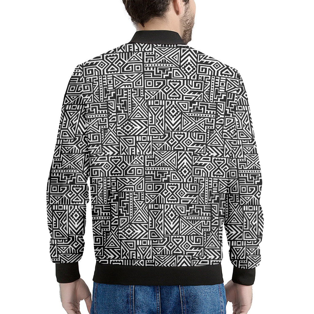Black And White Geometric African Print Men's Bomber Jacket