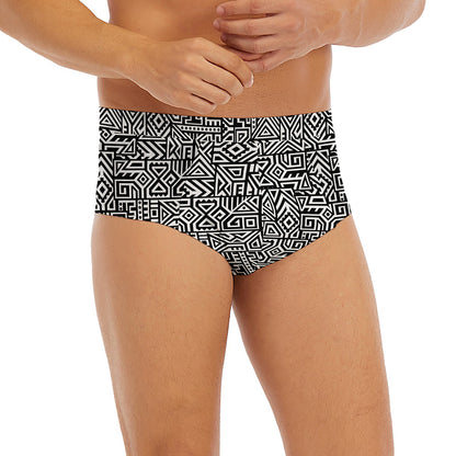 Black And White Geometric African Print Men's Briefs