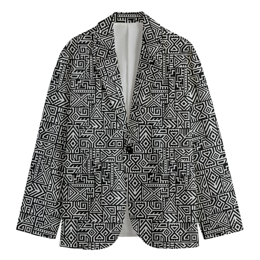 Black And White Geometric African Print Men's Cotton Blazer