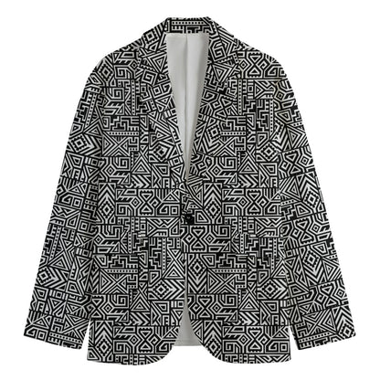Black And White Geometric African Print Men's Cotton Blazer