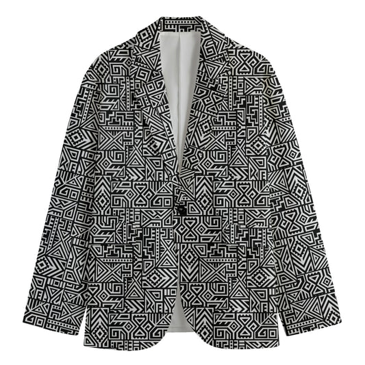 Black And White Geometric African Print Men's Cotton Blazer