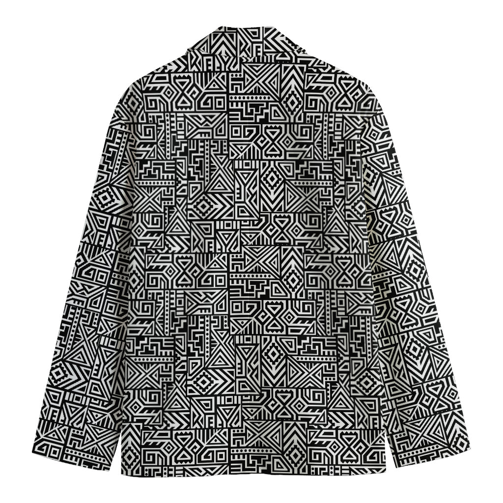 Black And White Geometric African Print Men's Cotton Blazer