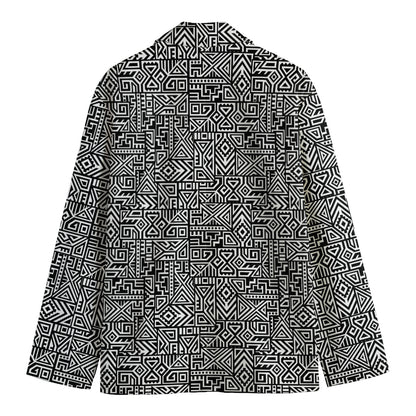 Black And White Geometric African Print Men's Cotton Blazer