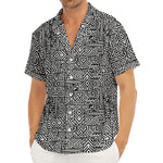 Black And White Geometric African Print Men's Deep V-Neck Shirt