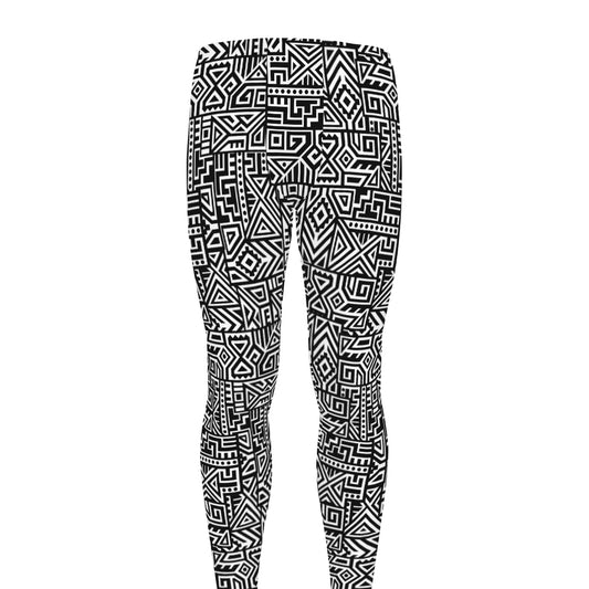 Black And White Geometric African Print Men's leggings
