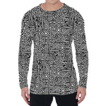 Black And White Geometric African Print Men's Long Sleeve T-Shirt