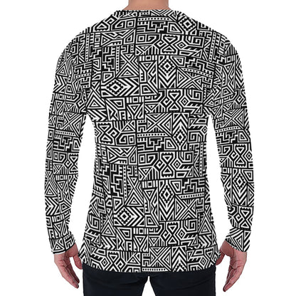 Black And White Geometric African Print Men's Long Sleeve T-Shirt