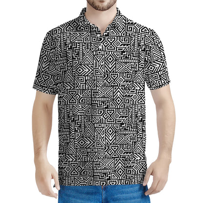 Black And White Geometric African Print Men's Polo Shirt