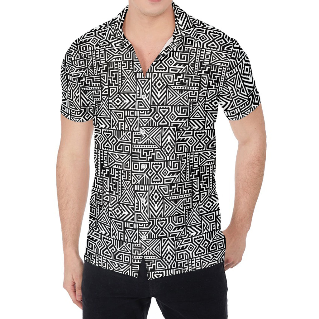 Black And White Geometric African Print Men's Shirt