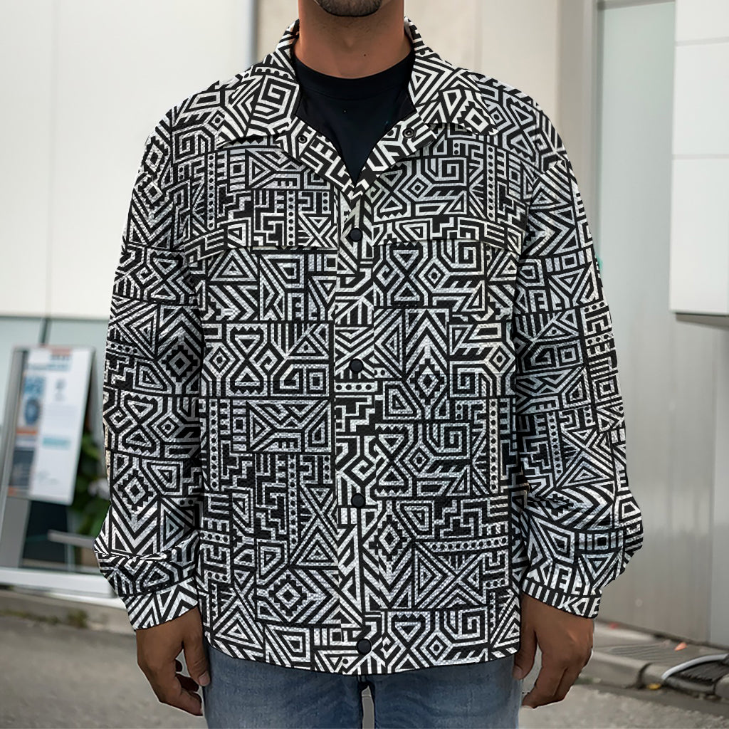 Black And White Geometric African Print Men's Shirt Jacket