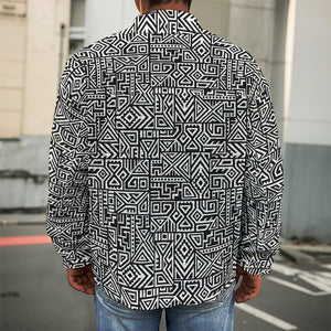 Black And White Geometric African Print Men's Shirt Jacket