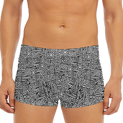 Black And White Geometric African Print Men's Short Boxer Briefs