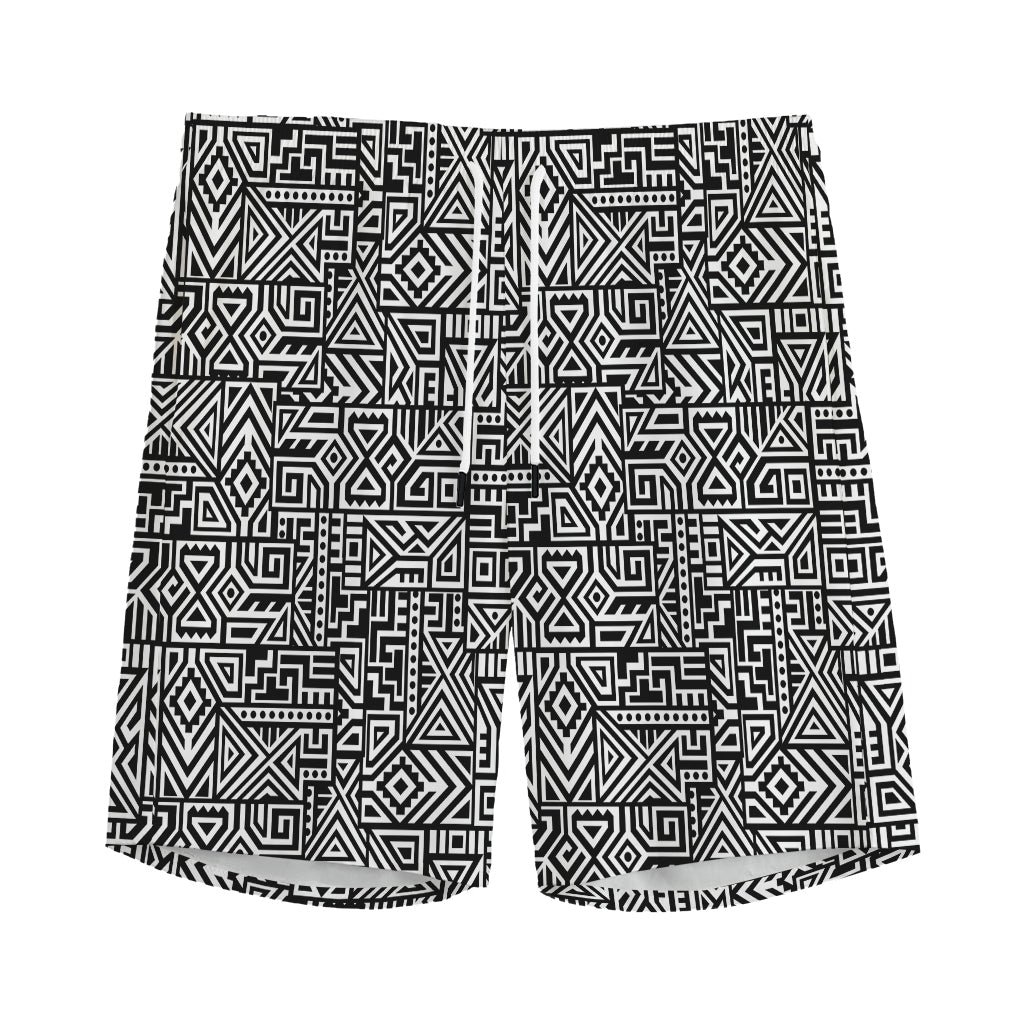 Black And White Geometric African Print Men's Sports Shorts