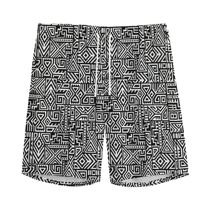 Black And White Geometric African Print Men's Sports Shorts