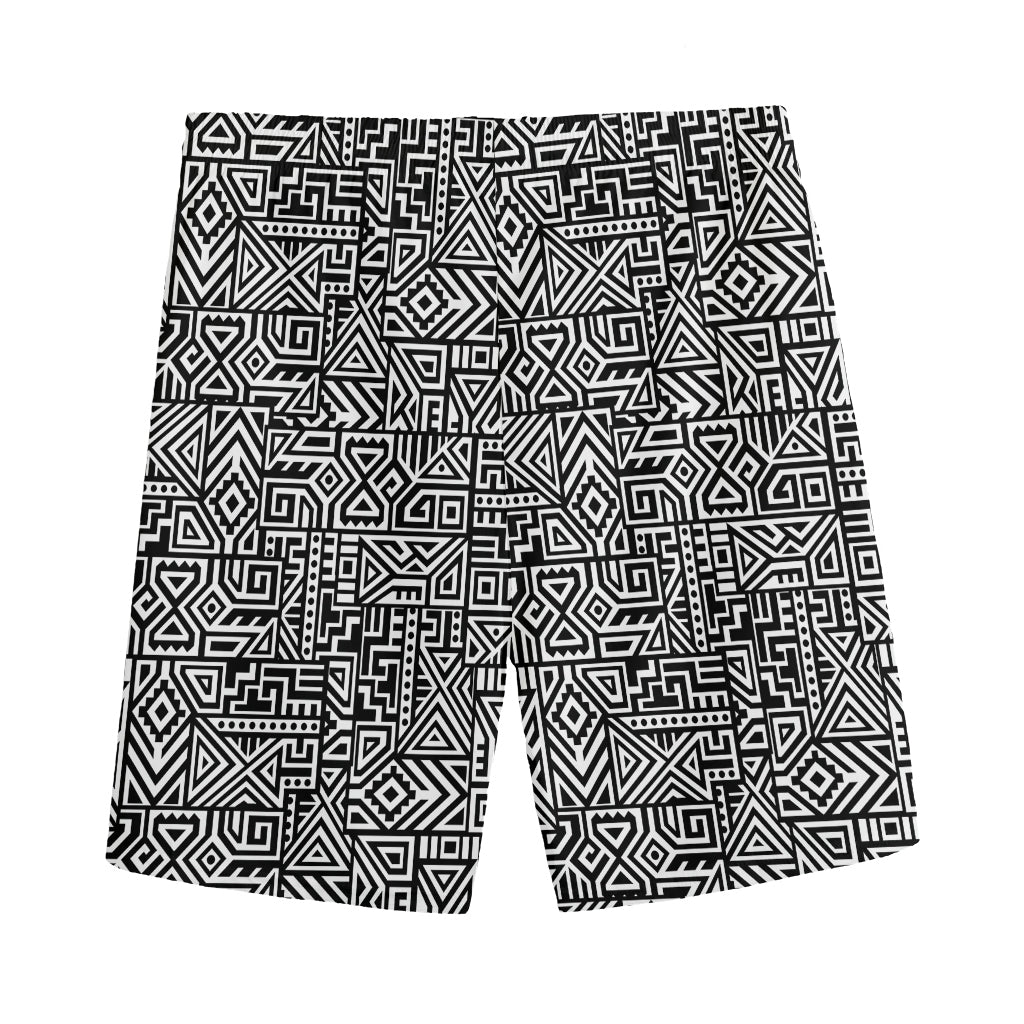 Black And White Geometric African Print Men's Sports Shorts