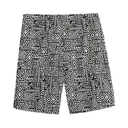 Black And White Geometric African Print Men's Sports Shorts