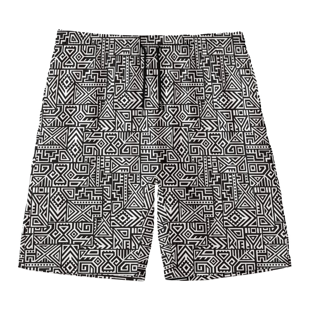 Black And White Geometric African Print Men's Swim Trunks