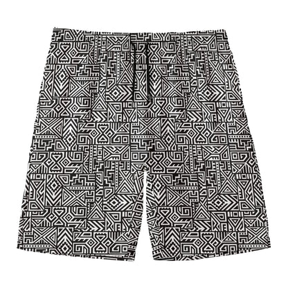 Black And White Geometric African Print Men's Swim Trunks