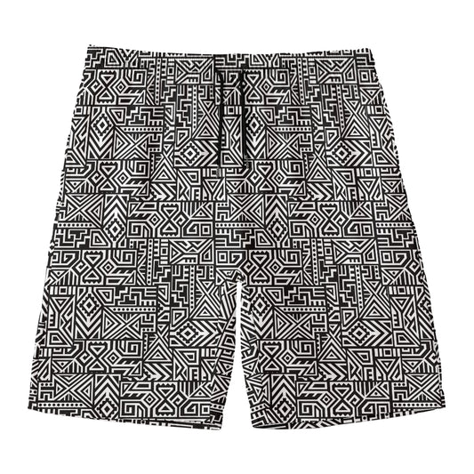 Black And White Geometric African Print Men's Swim Trunks