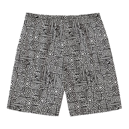 Black And White Geometric African Print Men's Swim Trunks