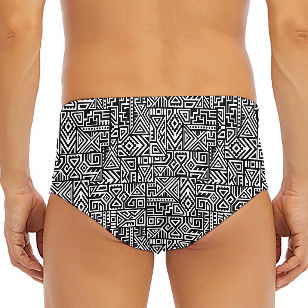 Black And White Geometric African Print Men's Triangle Swim Briefs