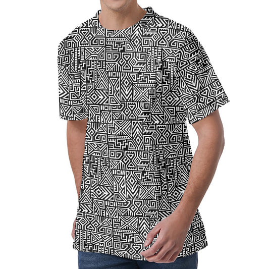 Black And White Geometric African Print Men's Velvet T-Shirt