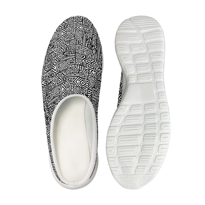 Black And White Geometric African Print Mesh Casual Shoes