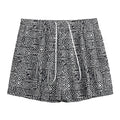 Black And White Geometric African Print Mesh Shorts