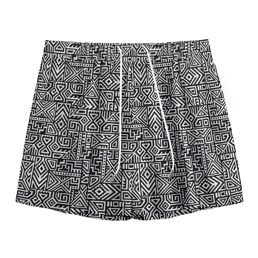 Black And White Geometric African Print Mesh Shorts