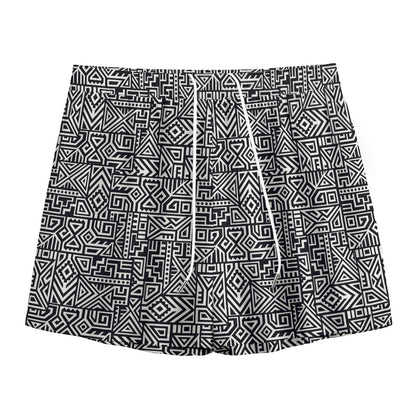 Black And White Geometric African Print Mesh Shorts