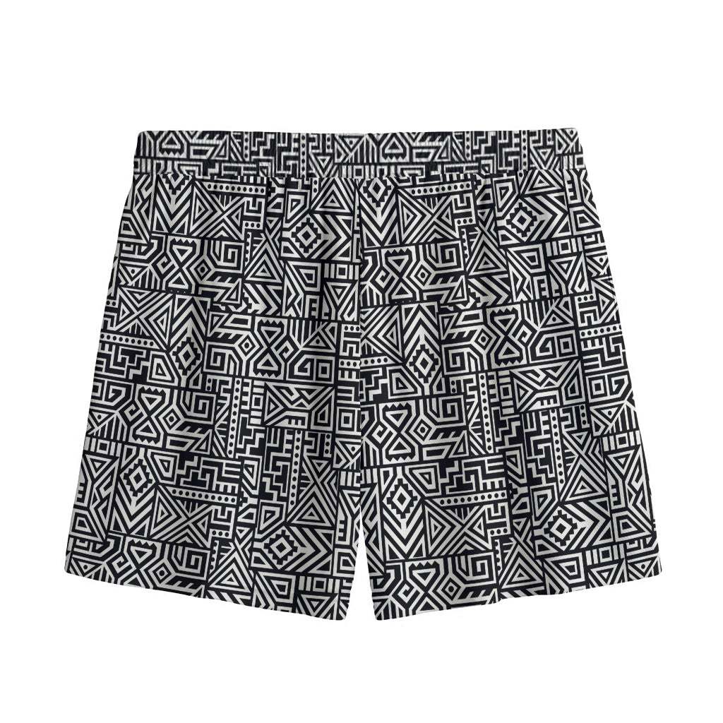 Black And White Geometric African Print Mesh Shorts