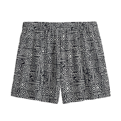 Black And White Geometric African Print Mesh Shorts