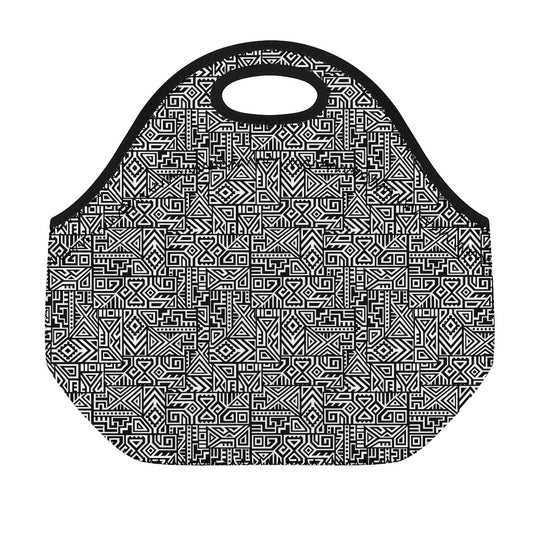 Black And White Geometric African Print Neoprene Lunch Bag