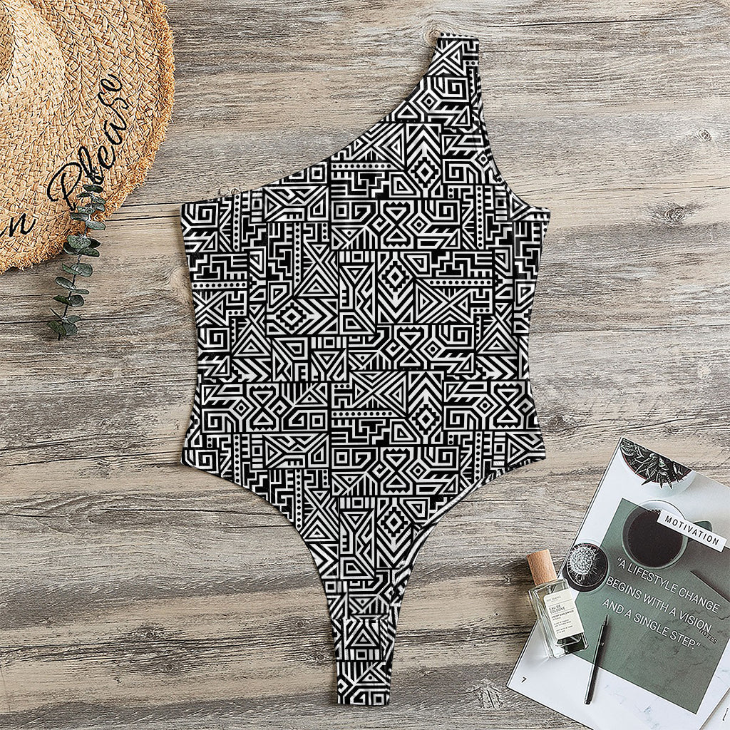 Black And White Geometric African Print One Shoulder Bodysuit
