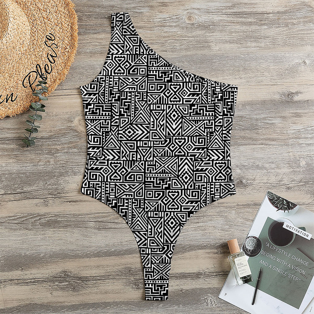 Black And White Geometric African Print One Shoulder Bodysuit