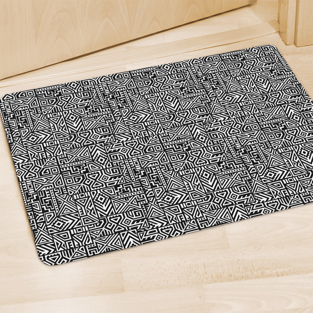 Black And White Geometric African Print Polyester Doormat
