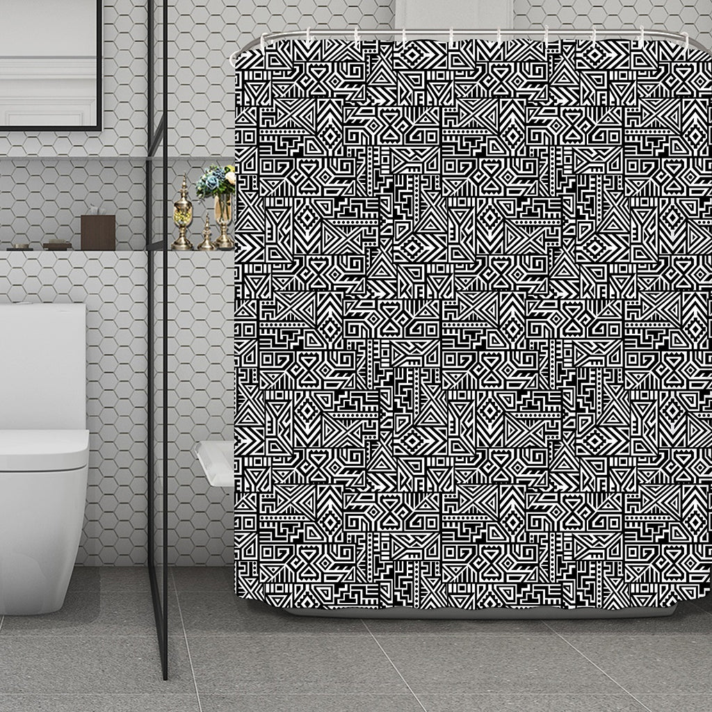 Black And White Geometric African Print Polyester Shower Curtain