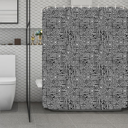 Black And White Geometric African Print Polyester Shower Curtain