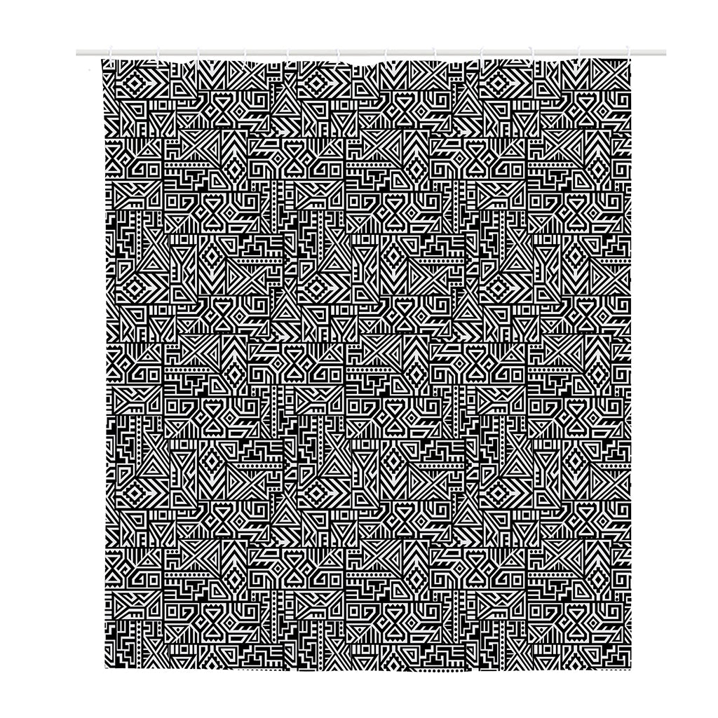 Black And White Geometric African Print Polyester Shower Curtain