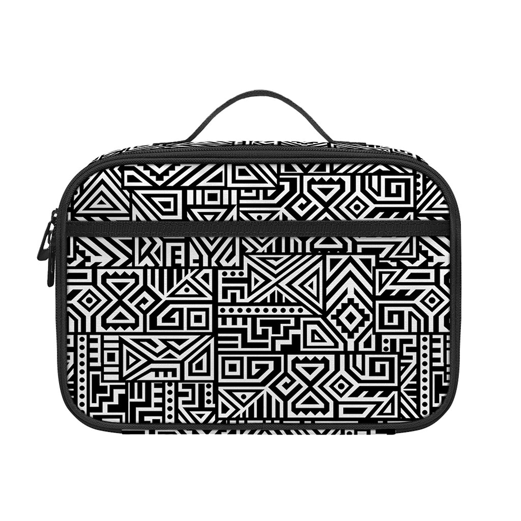 Black And White Geometric African Print Portable Lunch Bag
