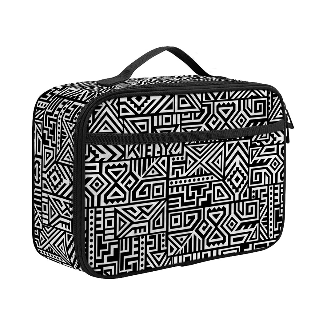 Black And White Geometric African Print Portable Lunch Bag